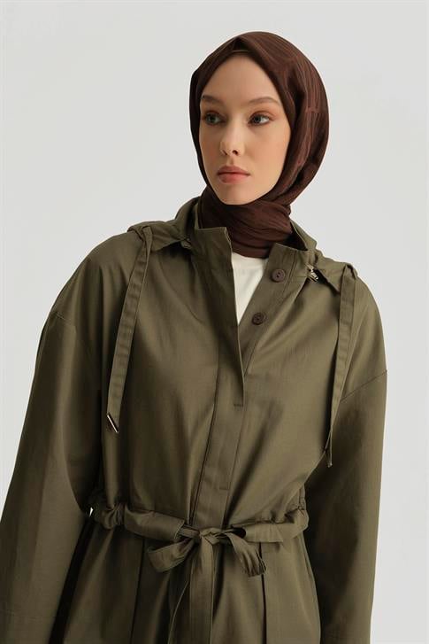 Armine Seyyar Kapüşonlu Pamuk Kap 25Y7802 Haki