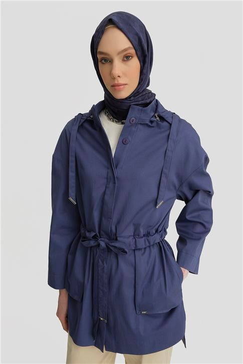 Armine Seyyar Kapüşonlu Pamuk Kap 25Y7802 Puslu Mor