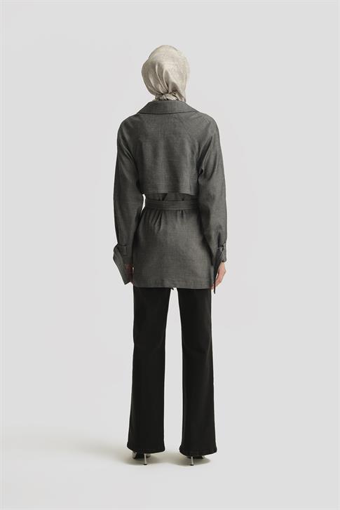 Armine Allerli Keten Trençkot 25Y7804 İndigo