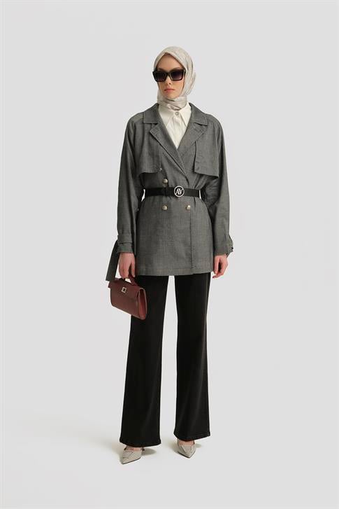 Armine Allerli Keten Trençkot 25Y7804 İndigo