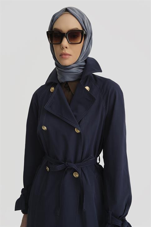 Armine Gold Düğmeli Trençkot 25Y7807 Lacivert
