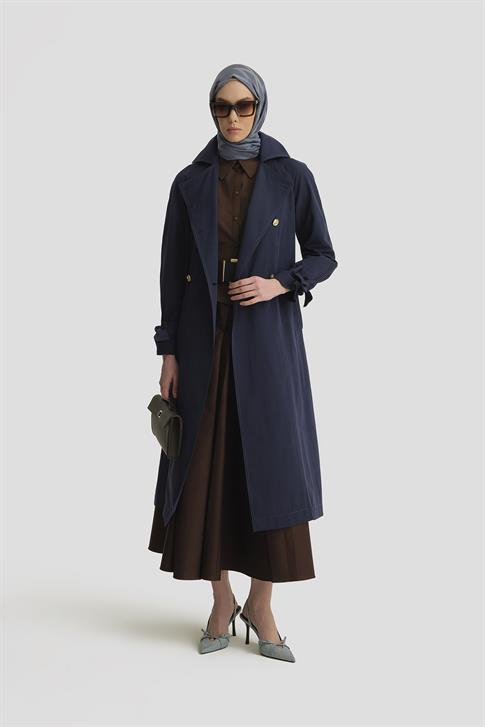 Armine Gold Düğmeli Trençkot 25Y7807 Lacivert