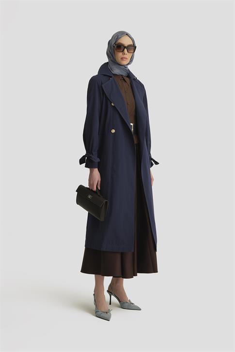 Armine Gold Düğmeli Trençkot 25Y7807 Lacivert