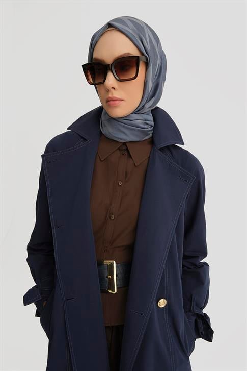 Armine Gold Düğmeli Trençkot 25Y7807 Lacivert