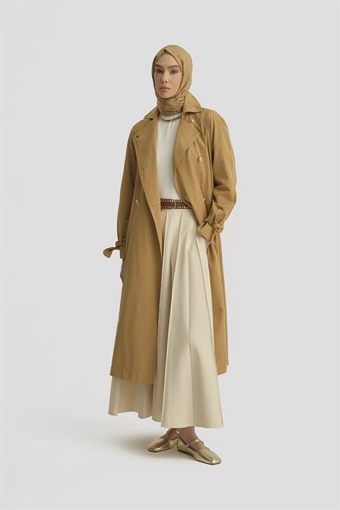 Armine Gold Düğmeli Trençkot 25Y7807 Sahra