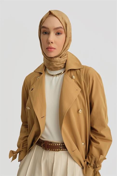 Armine Gold Düğmeli Trençkot 25Y7807 Sahra