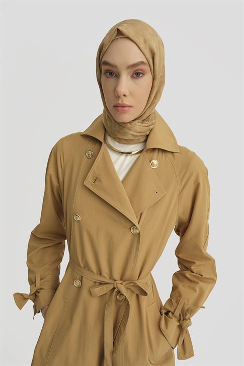 Armine Gold Düğmeli Trençkot 25Y7807 Sahra