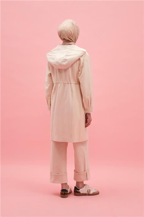 Armine Kapüşonlu Garnili Beli Bağcıklı Kap 25Y7812 Naturel