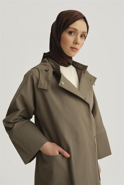 Armine Kapüşonlu Kruvaze Kap 25Y7814 Haki