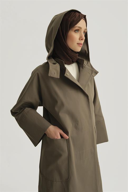 Armine Kapüşonlu Kruvaze Kap 25Y7814 Haki