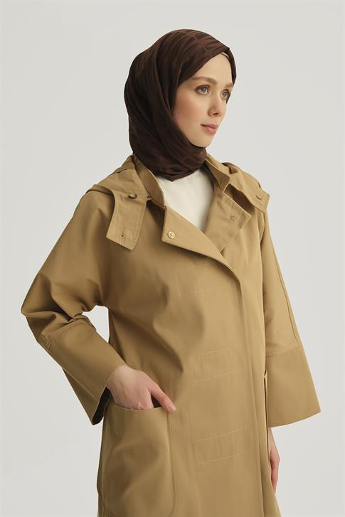 Armine Kapüşonlu Kruvaze Kap 25Y7814 Kum