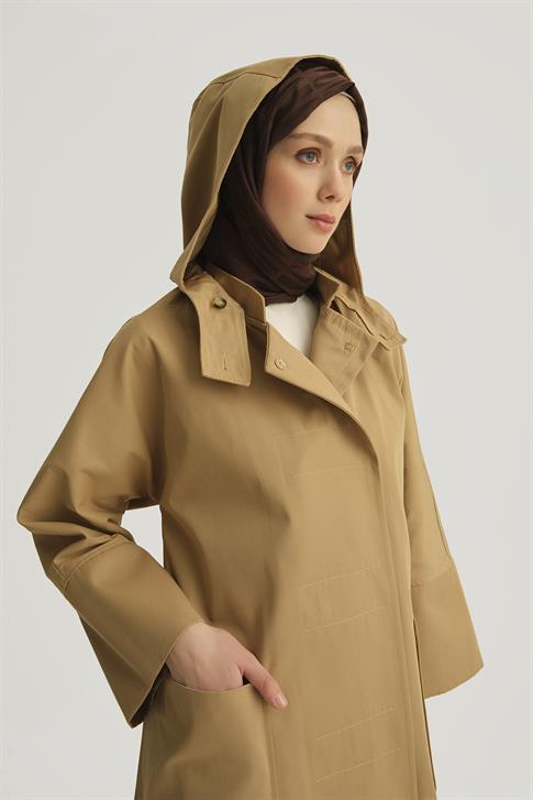 Armine Kapüşonlu Kruvaze Kap 25Y7814 Kum