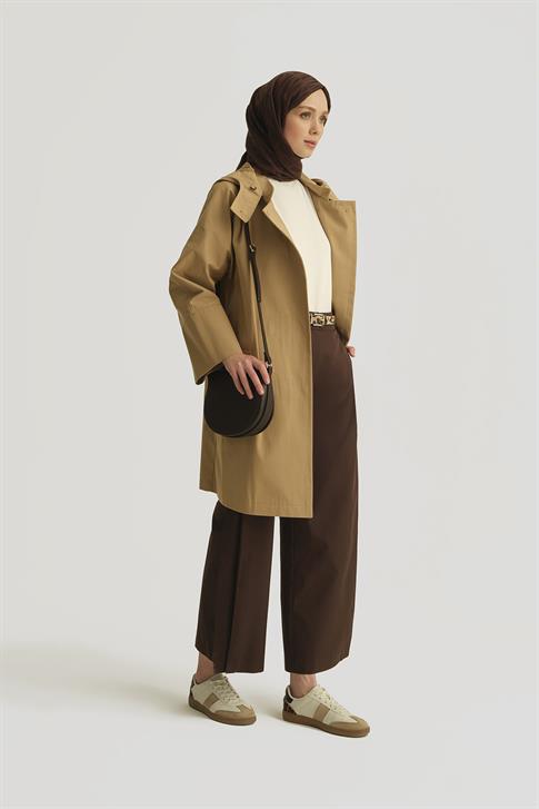 Armine Kapüşonlu Kruvaze Kap 25Y7814 Kum