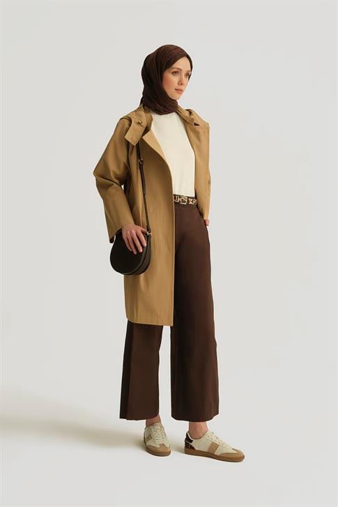 Armine Kapüşonlu Kruvaze Kap 25Y7814 Kum