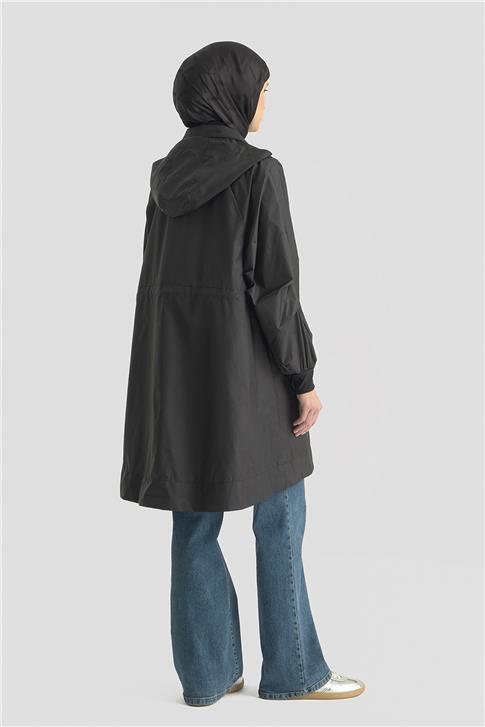 Armine Gizli Kapüşonlu ve Manşet Detaylı Yağmurluk 25Y7815 Siyah