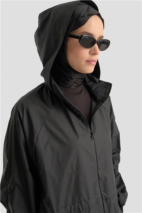 Armine Gizli Kapüşonlu ve Manşet Detaylı Yağmurluk 25Y7815 Siyah