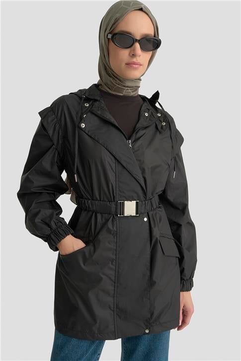Armine Seyyar Kollu Ve Kapüşonlu Yağmurluk 25Y7816 Siyah