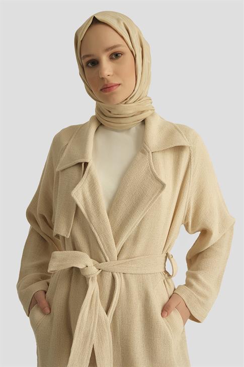 Armine Natural Kumaşlı Trençkot 25Y8203 Ekru