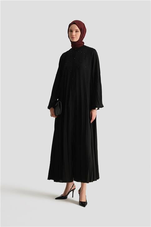 Armine Taş İşlemeli Piliseli Abaya 25Y8302 Siyah