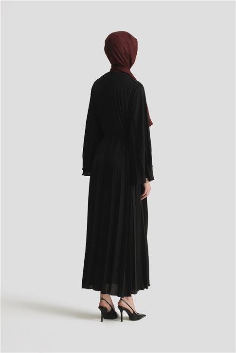 Armine Taş İşlemeli Piliseli Abaya 25Y8302 Siyah