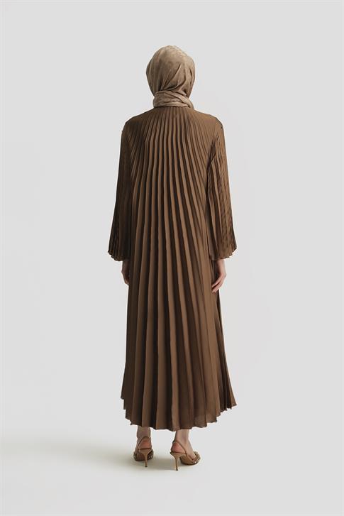 Armine Taş İşlemeli Piliseli Abaya 25Y8302 Açık Kahve