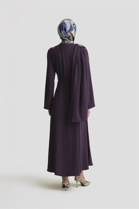 Armine Şal Detaylı Ferace 25Y8304 Puslu Mor