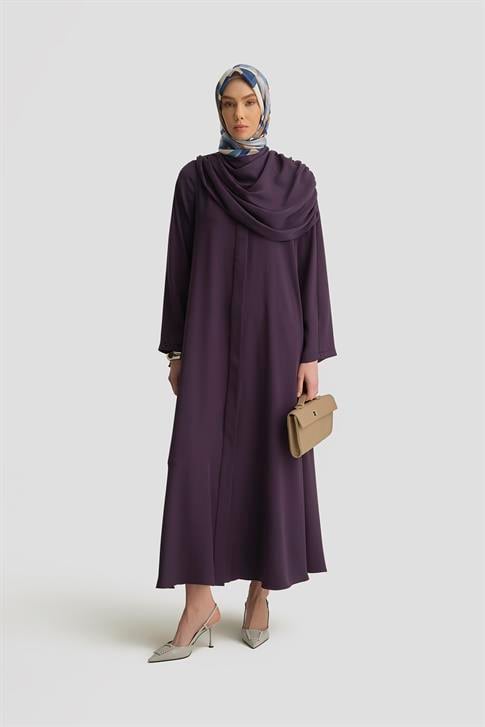 Armine Şal Detaylı Ferace 25Y8304 Puslu Mor