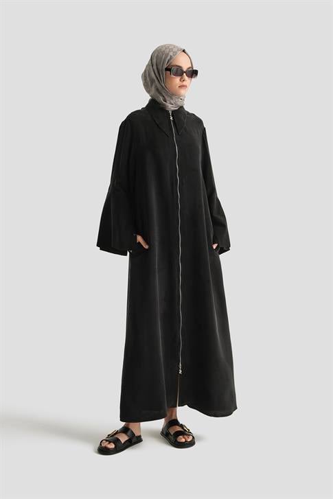 Armine Çift Manşetli Ferace 25Y8306 Siyah