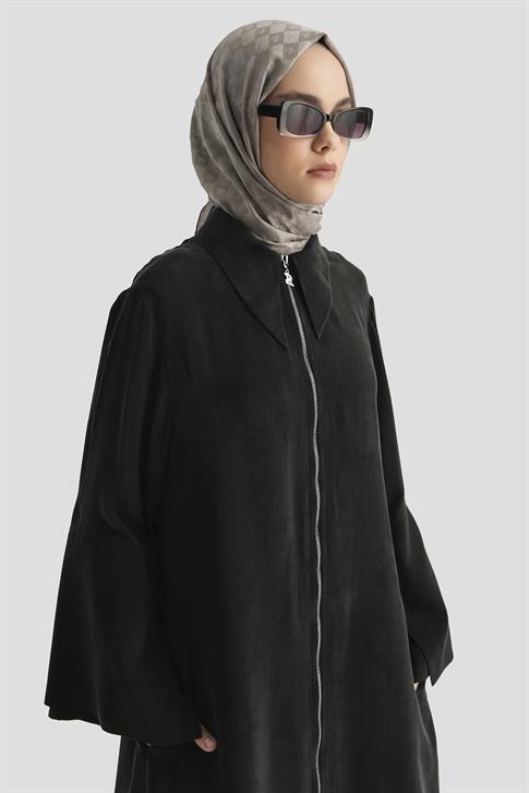 Armine Çift Manşetli Ferace 25Y8306 Siyah