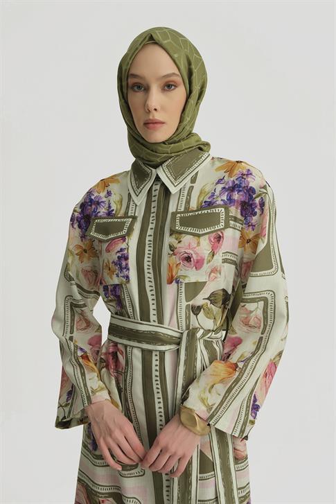 Armine Çiçek Desenli Elbise 25Y9001 Naturel