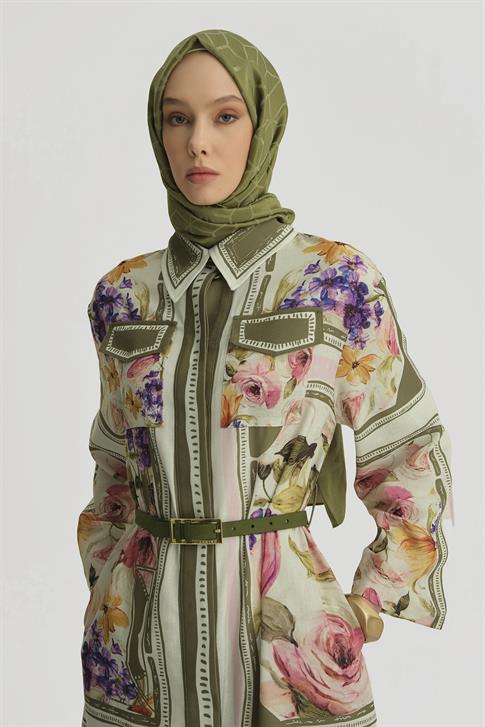 Armine Çiçek Desenli Elbise 25Y9001 Naturel