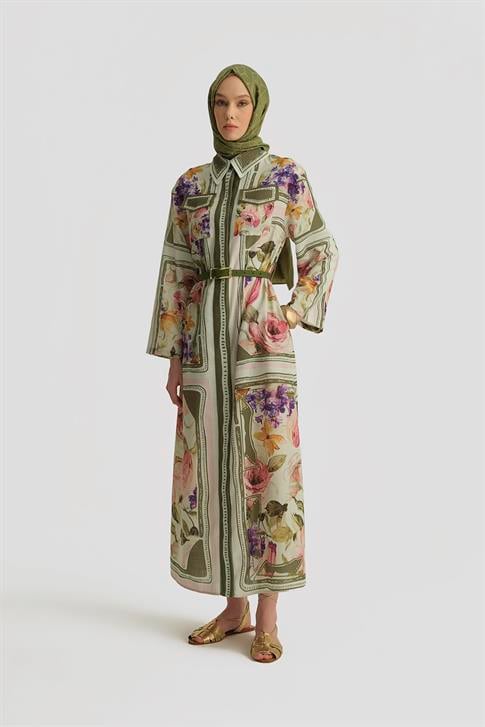 Armine Çiçek Desenli Elbise 25Y9001 Naturel