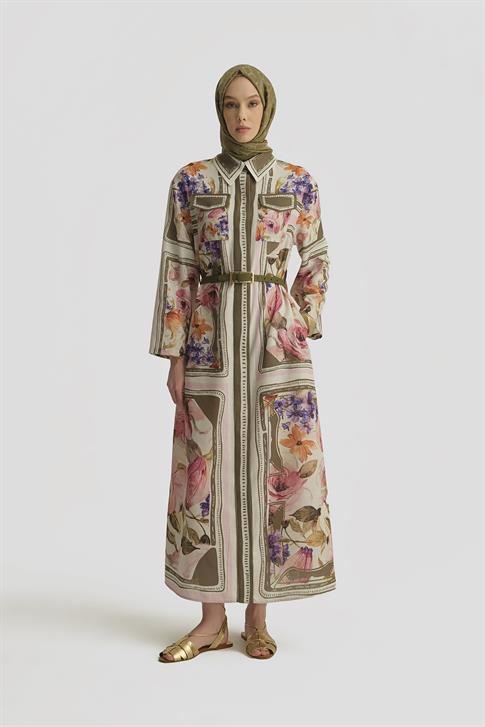 Armine Çiçek Desenli Elbise 25Y9001 Naturel