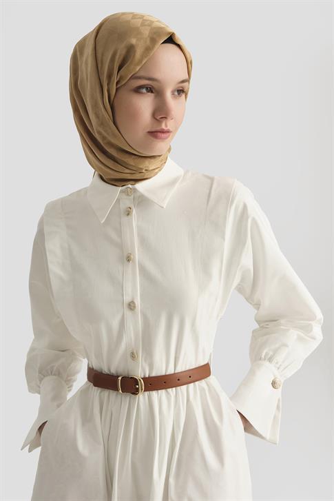 Armine Omuz Allerli Pamuk Elbise 25Y9002 Beyaz