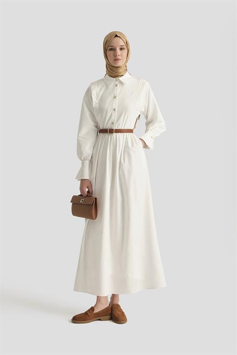 Armine Omuz Allerli Pamuk Elbise 25Y9002 Beyaz