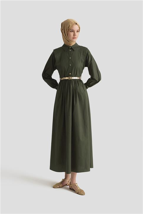 Armine Omuz Allerli Pamuk Elbise 25Y9002 Haki