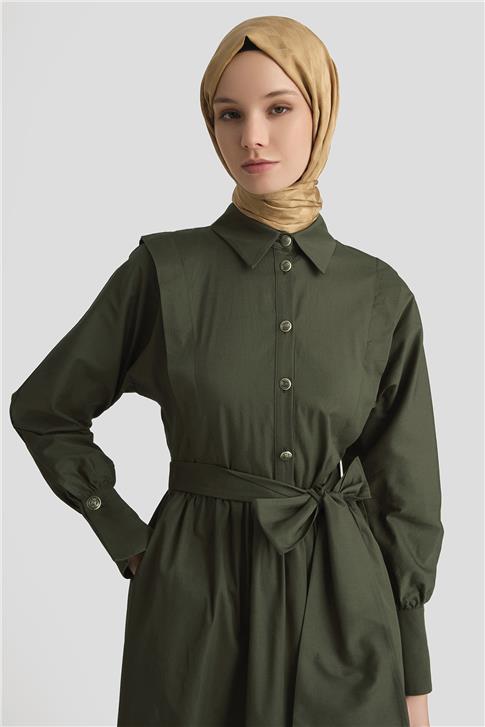 Armine Omuz Allerli Pamuk Elbise 25Y9002 Haki