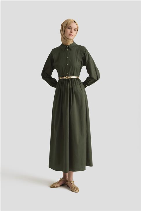 Armine Omuz Allerli Pamuk Elbise 25Y9002 Haki