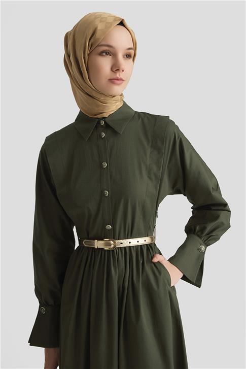 Armine Omuz Allerli Pamuk Elbise 25Y9002 Haki