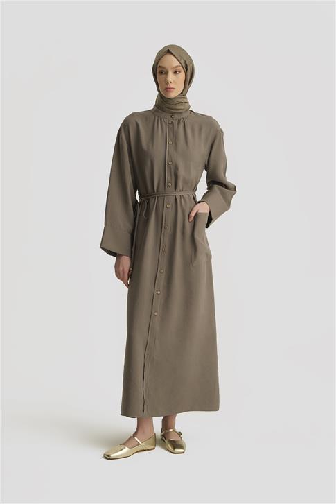 Armine Düğmeli Modal Elbise 25Y9011 Haki