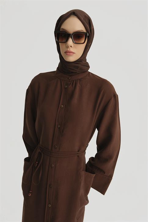 Armine Düğmeli Modal Elbise 25Y9011 Açık Kahve