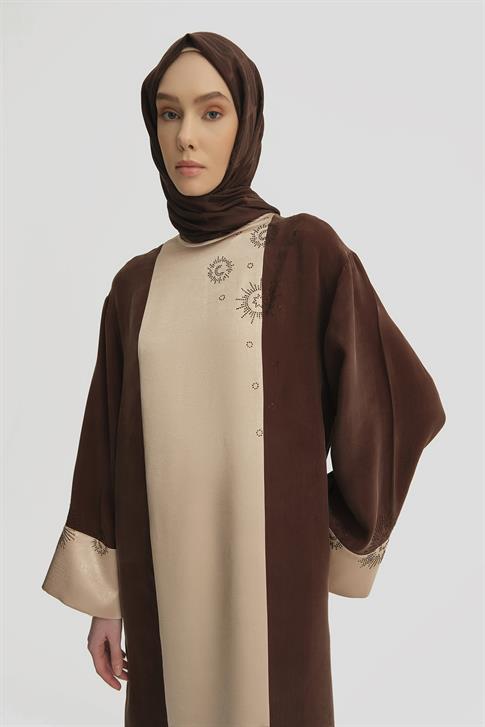 Armine taş Yapıştırma Garnili Cupra Elbise 25Y9017 Kahverengi