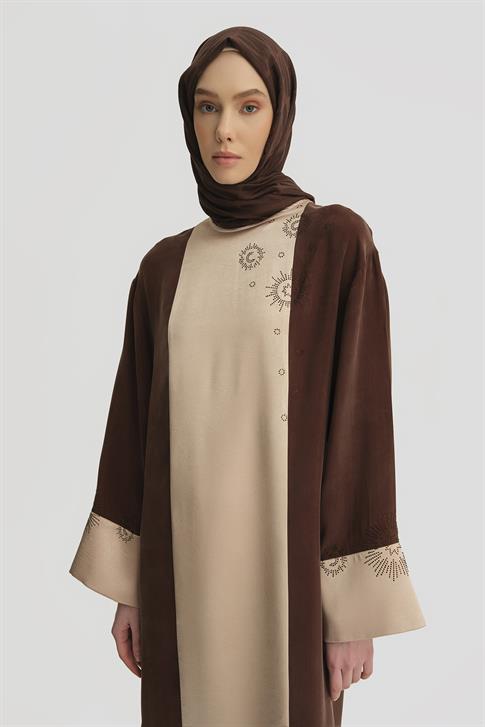 Armine taş Yapıştırma Garnili Cupra Elbise 25Y9017 Kahverengi