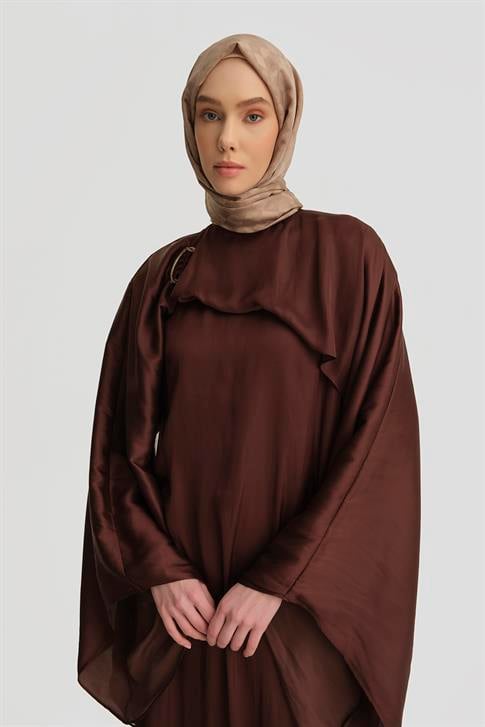 Armine Omuz Tokalı Şık Elbise 25Y9021 Açık Kahve