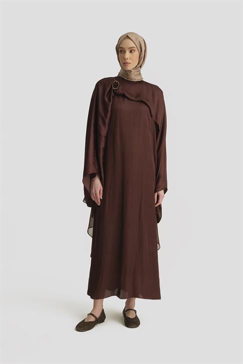 Armine Omuz Tokalı Şık Elbise 25Y9021 Açık Kahve