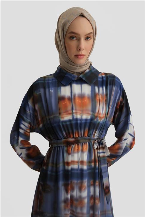 Armine Degrade Detaylı Desenli Elbise 25Y9022 Puslu Mor