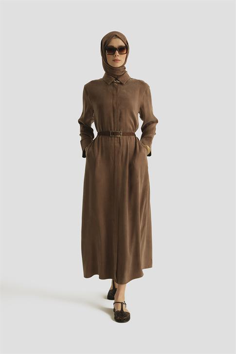 Armine Lyocell Elbise 25Y9028 Açık Kahve