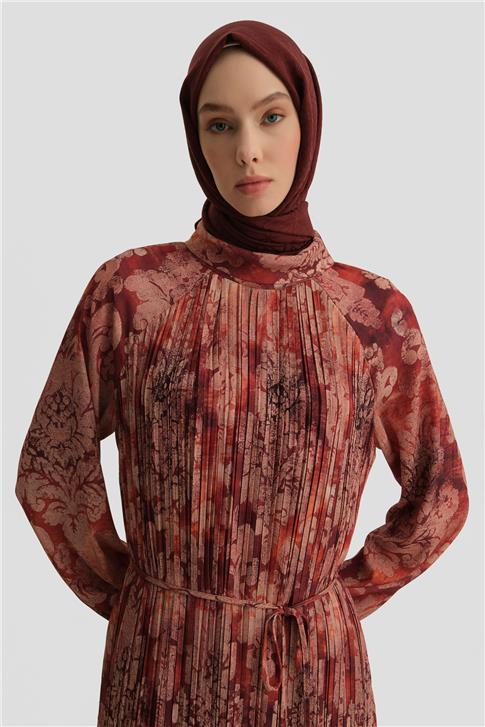 Armine Piliseli Emprime Elbise 25Y9030 Koyu Kırmızı