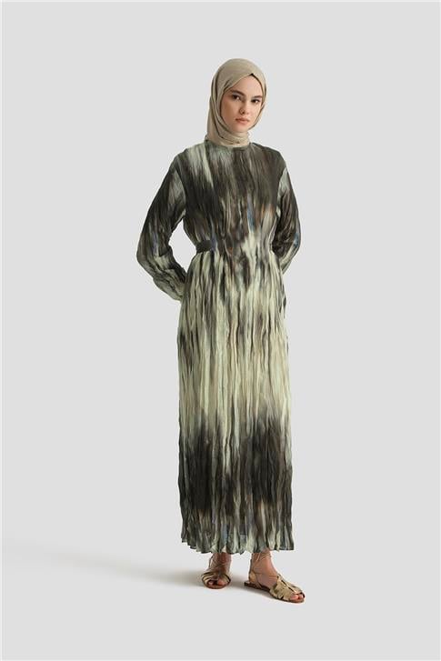 Armine Batik Desen Kraşlı Elbise 25Y9032 Haki
