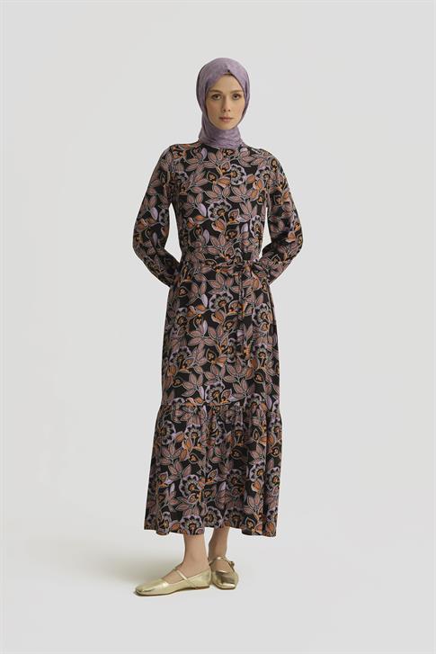 Armine Desenli Elbise 25YT909 MOR